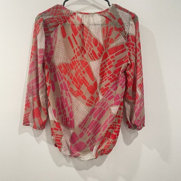 Banana Republic Gathered Waist & Arms Sheer 3/4 Sleeve Shirt Blouse Size Small S - Picture 4 of 10